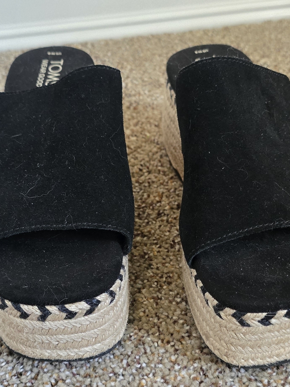 TOMS Black Suede Platform Espadrille Mule